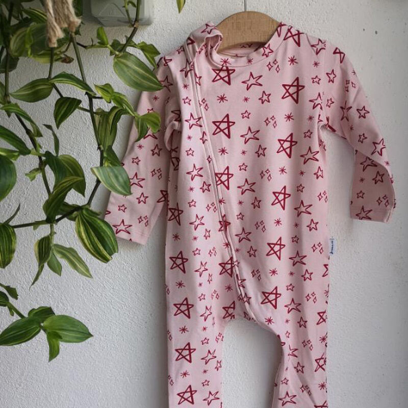 Stork & Co Gift Set With Pink Star Designed Sleepsuit, Bib & Pink Bunny